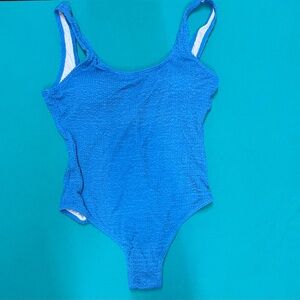 Blue Textured Women Swim One Piece